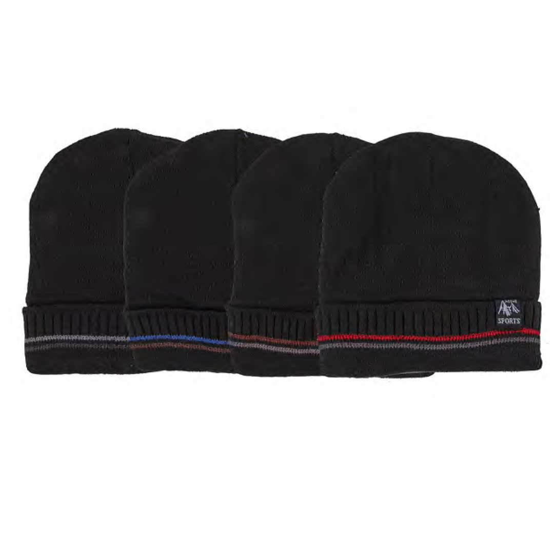 Wholesale Pack Of 4 Black Thermal Lining Sports Beanie Hats For Men